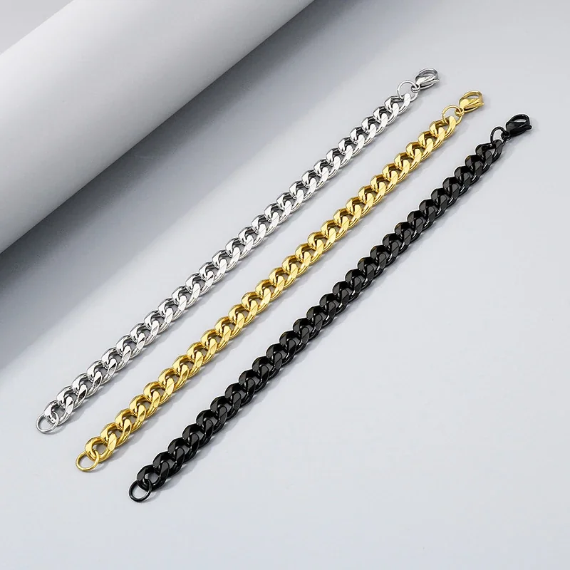 Faceted Stainless Steel Flat Curb Link Bracelet