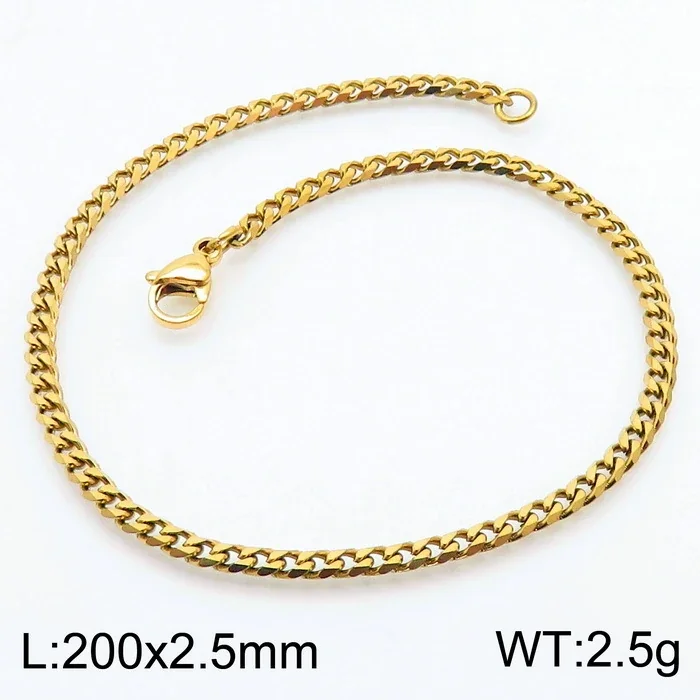 Faceted Stainless Steel Flat Curb Link Bracelet - Gold, 2.5 mm