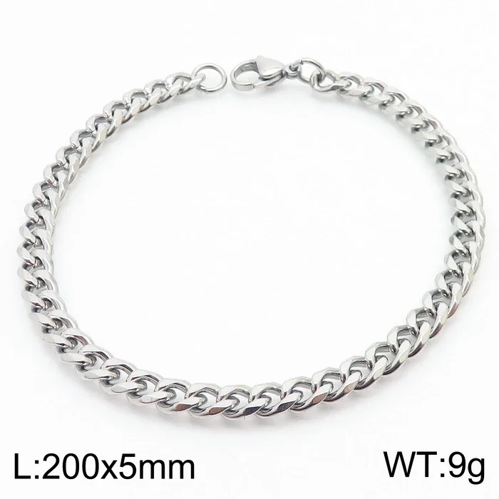 Faceted Stainless Steel Flat Curb Link Bracelet - Polished Steel, 5 mm