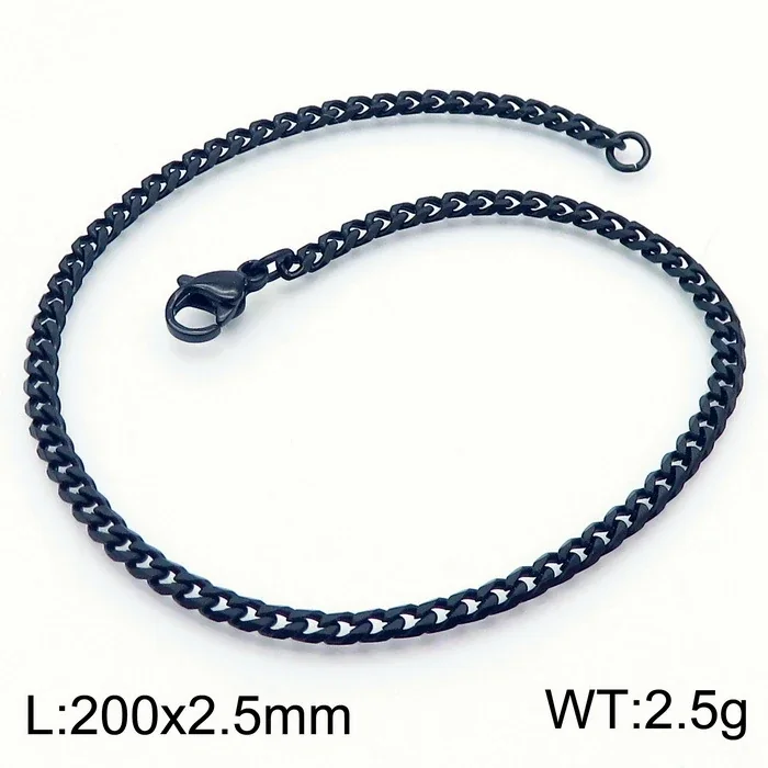 Faceted Stainless Steel Flat Curb Link Bracelet - Black, 2.5 mm