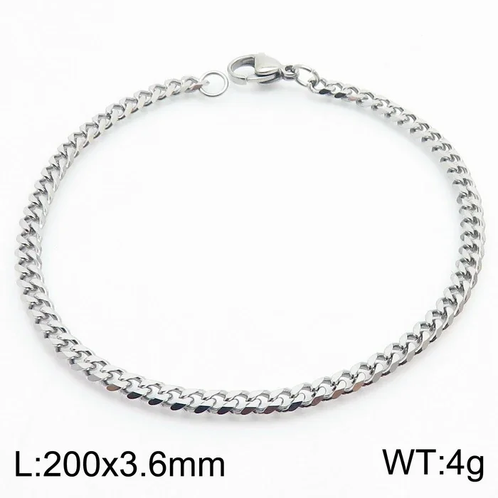 Faceted Stainless Steel Flat Curb Link Bracelet - Polished Steel, 3.6 mm