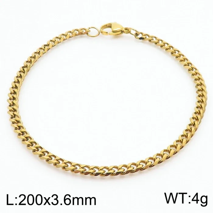 Faceted Stainless Steel Flat Curb Link Bracelet - Gold, 3.6 mm