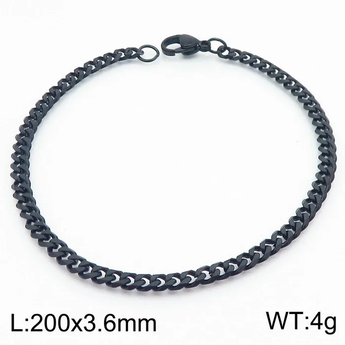 Faceted Stainless Steel Flat Curb Link Bracelet - Black, 3.6 mm