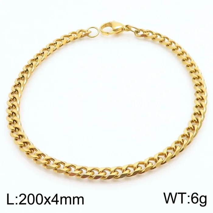 Faceted Stainless Steel Flat Curb Link Bracelet - Gold, 4 mm
