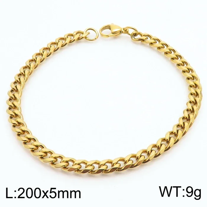 Faceted Stainless Steel Flat Curb Link Bracelet - Gold, 5 mm