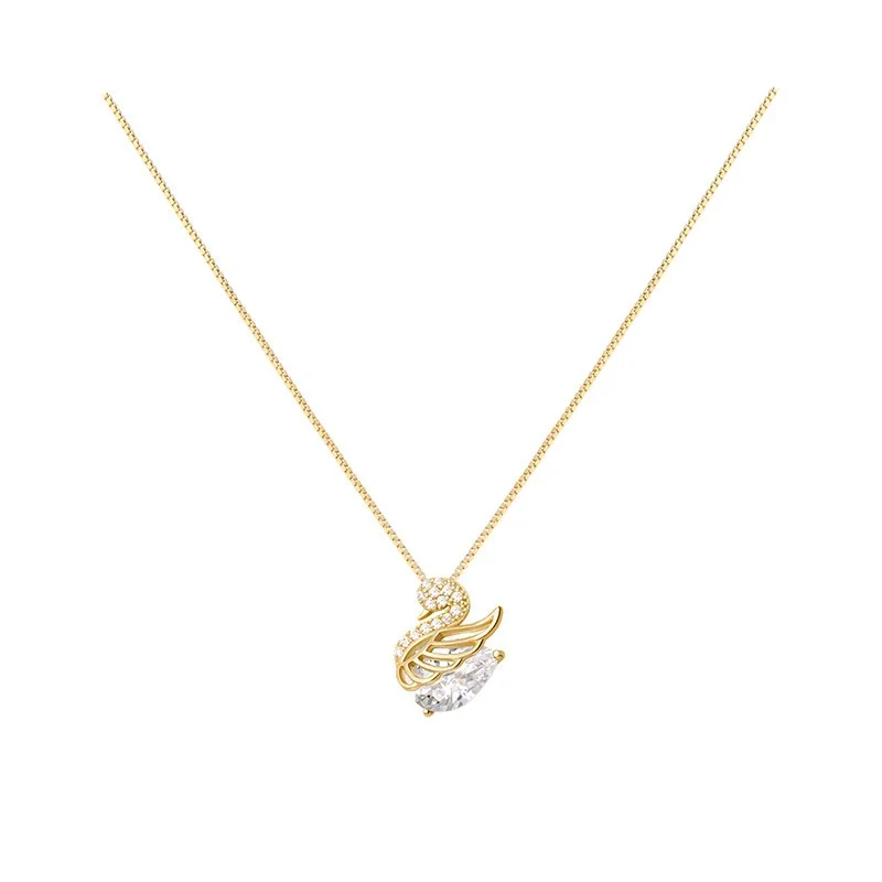 Delicate Swan 925 Sterling Silver Pavé Box Chain Necklace