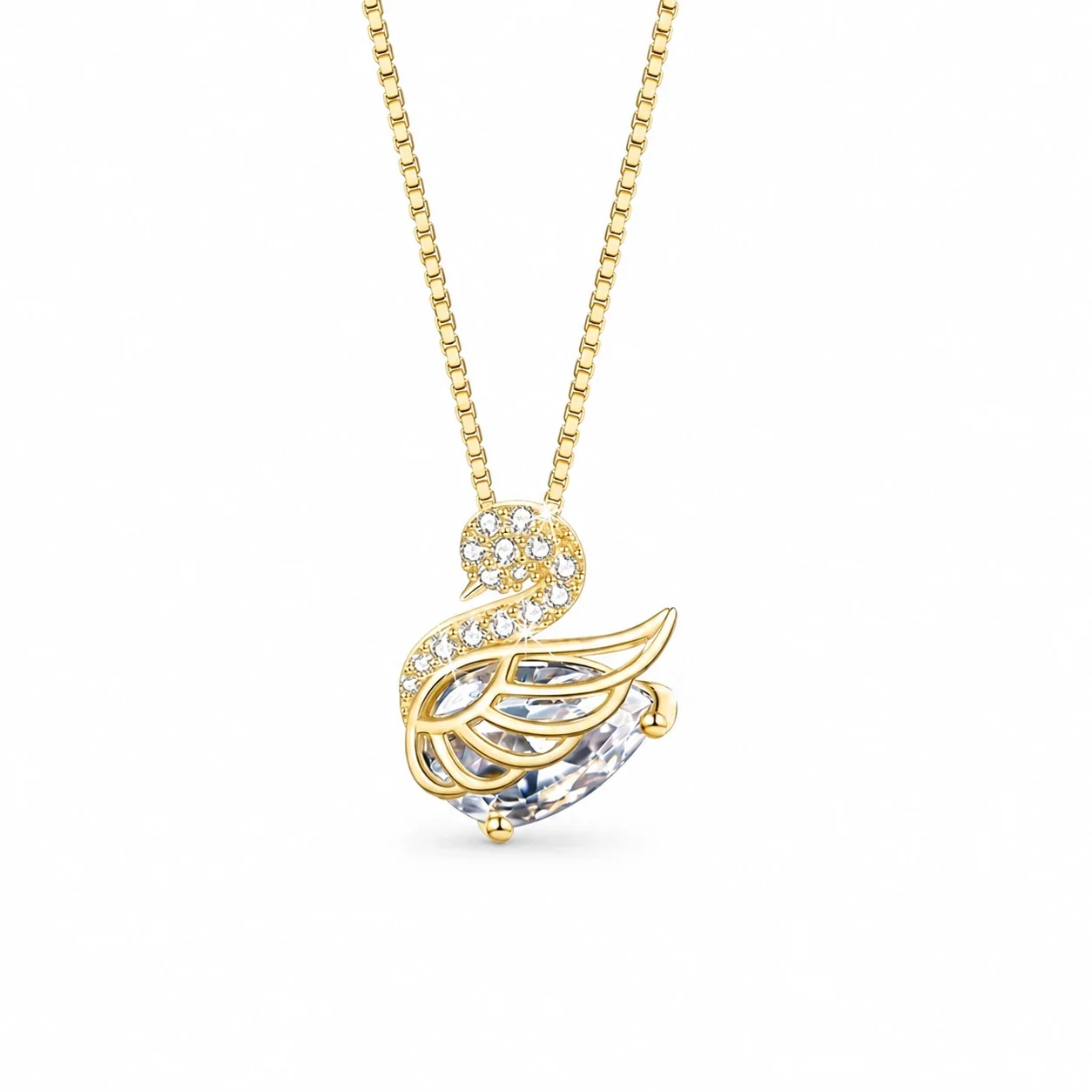 Delicate Swan 925 Sterling Silver Pavé Box Chain Necklace