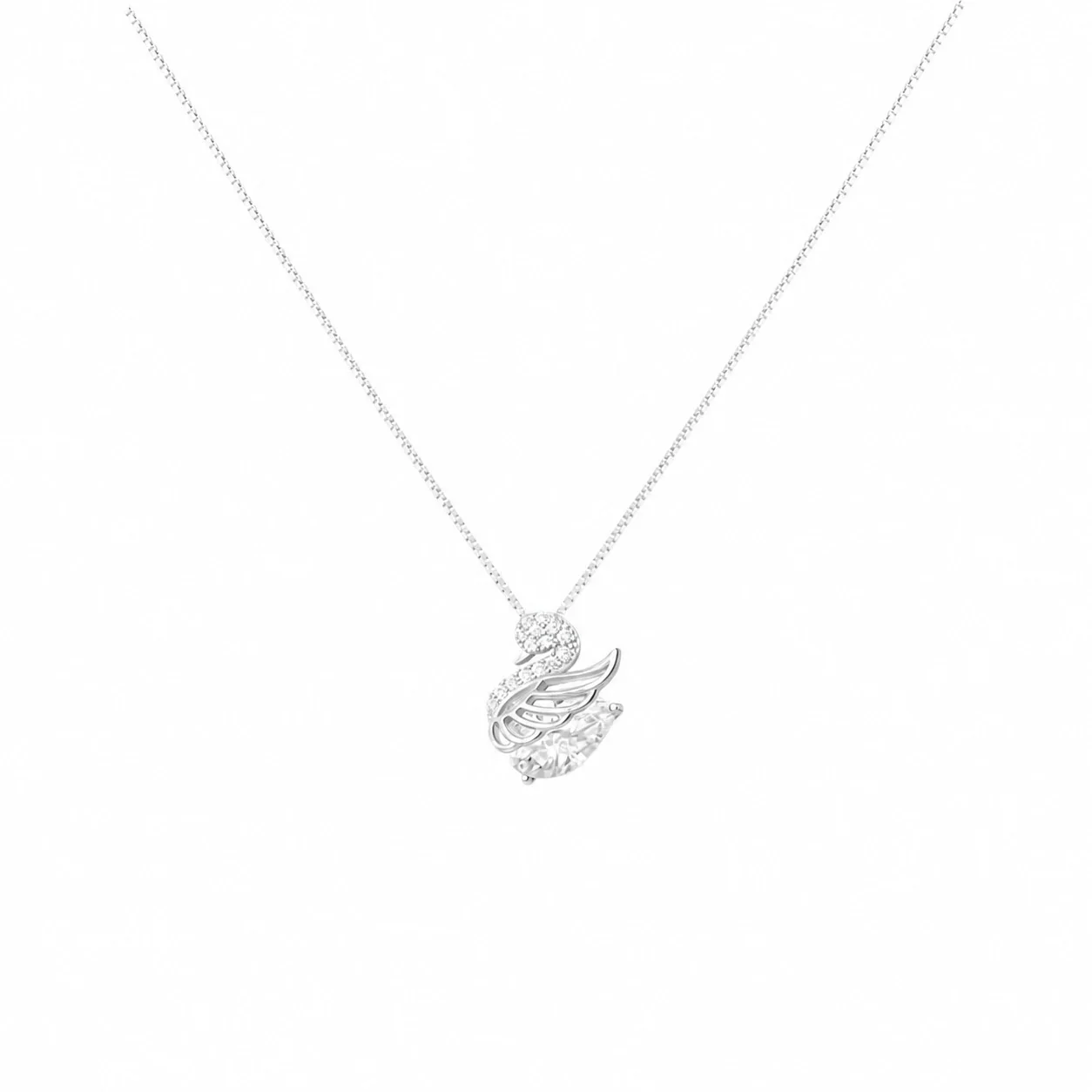 Delicate Swan 925 Sterling Silver Pavé Box Chain Necklace - Silver