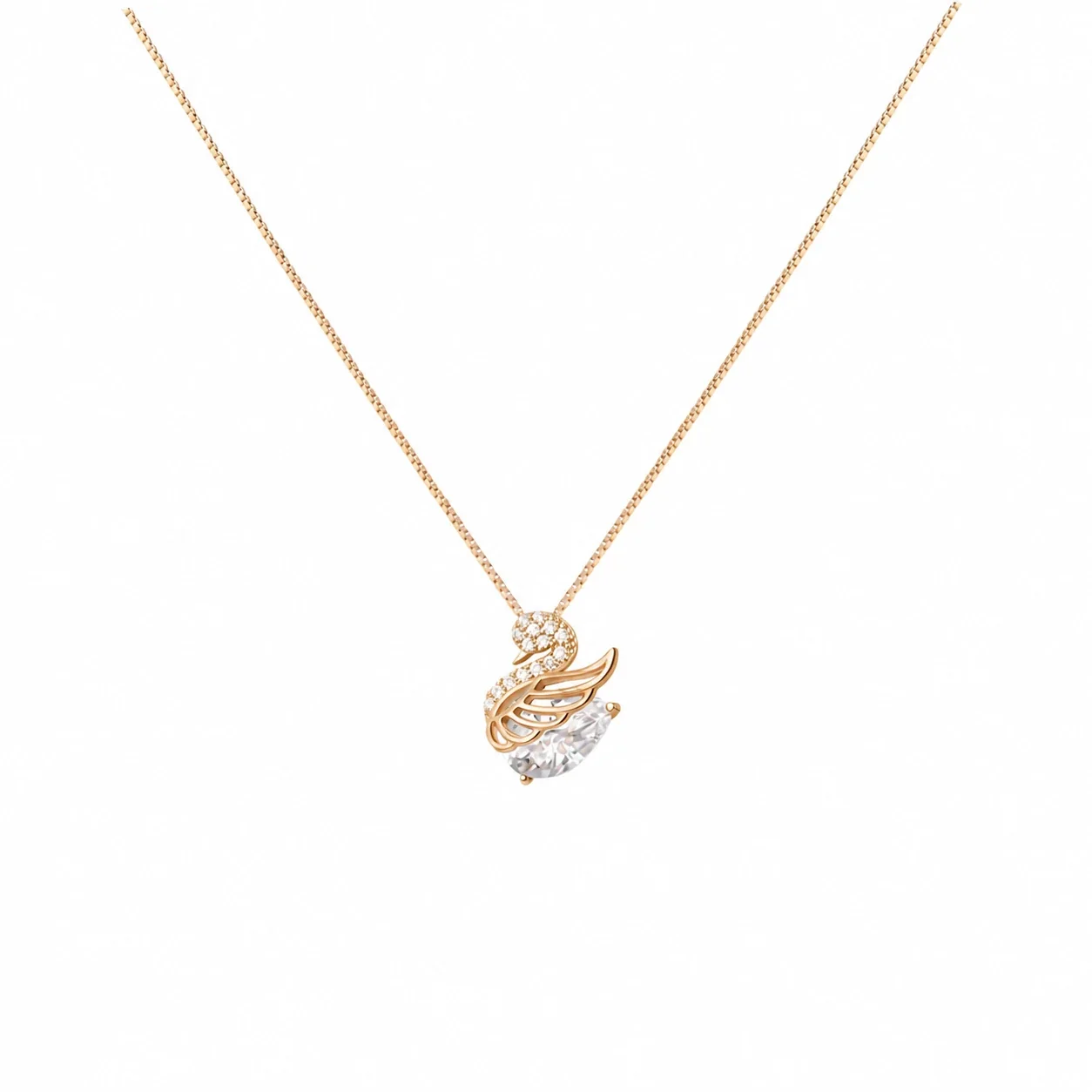 Delicate Swan 925 Sterling Silver Pavé Box Chain Necklace - Rose Gold
