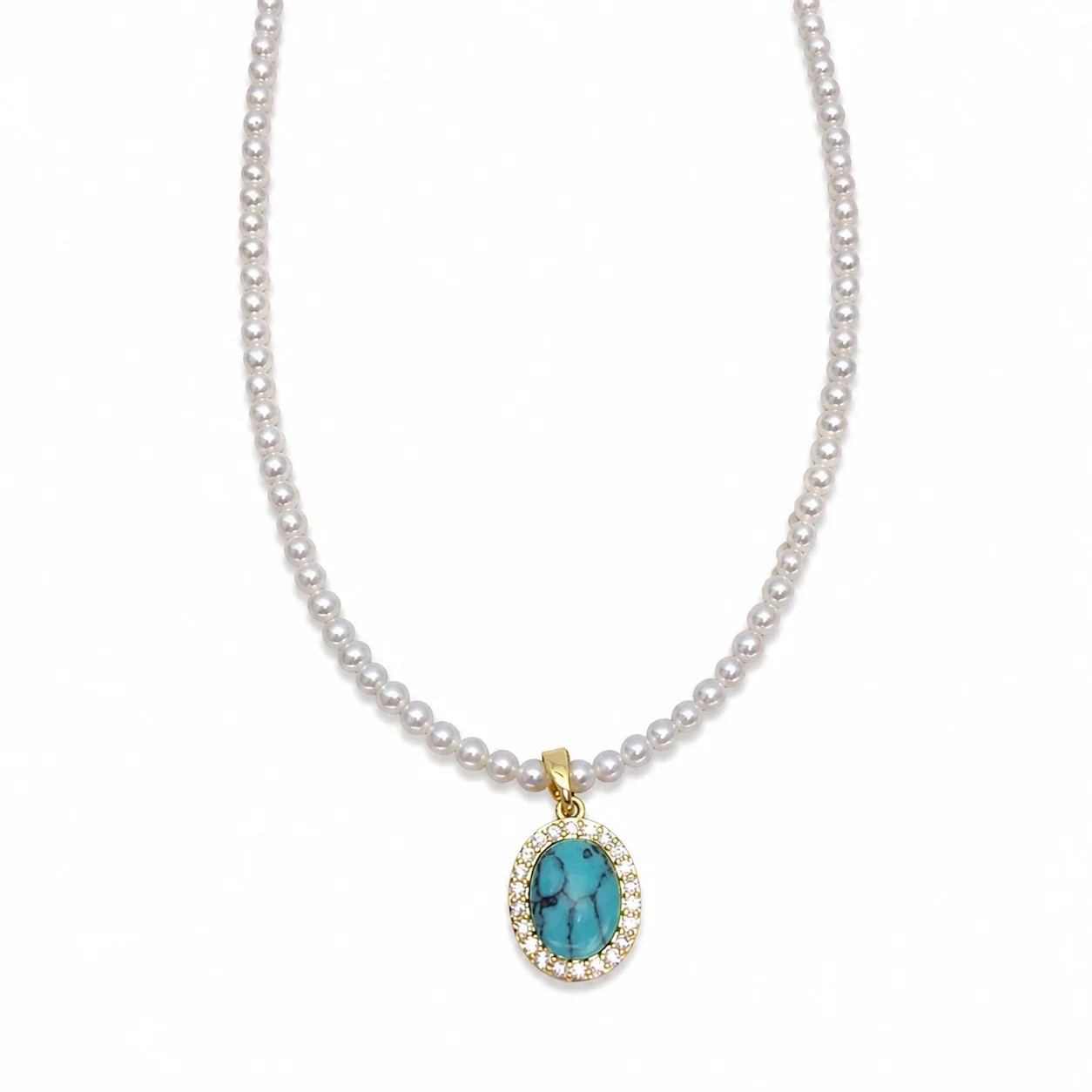 Refined Gold-Plated Pearl Strand Oval Agate Pendant Necklace