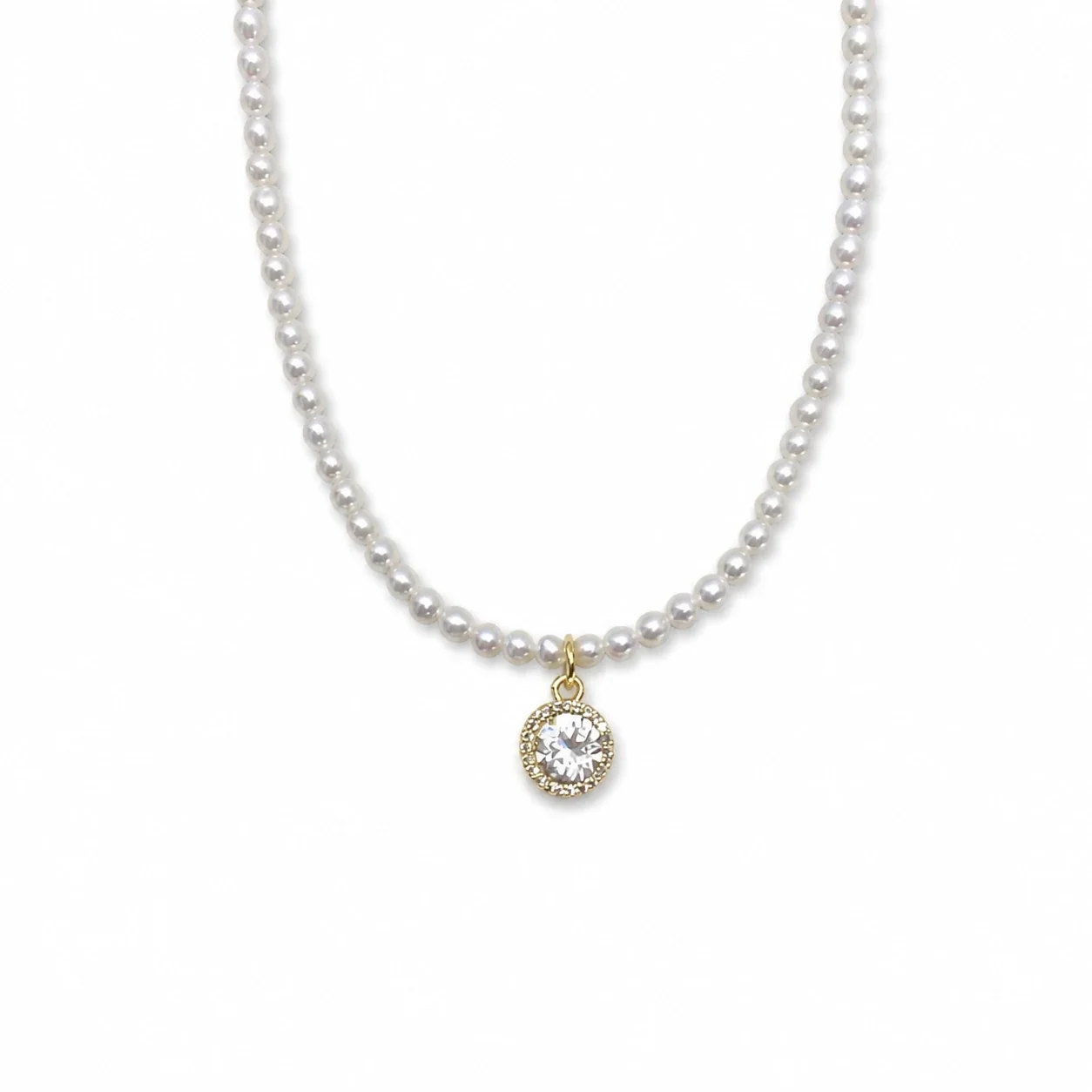 Refined Gold-Plated Pearl Strand Oval Agate Pendant Necklace - Round Crystal