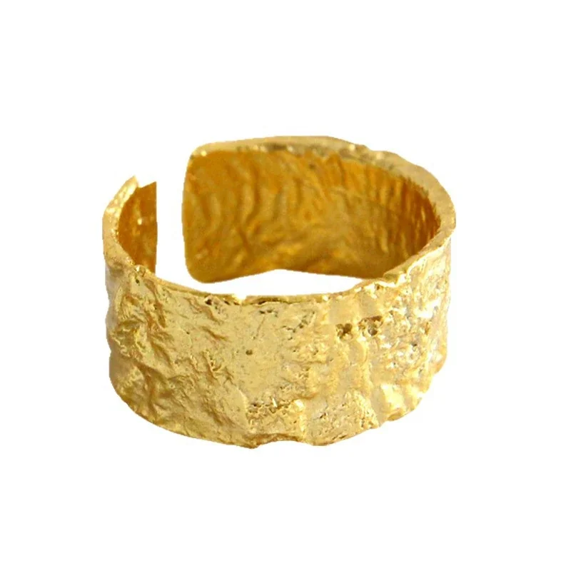 Rugged Gold-Plated Copper Hammered Open Cuff Ring