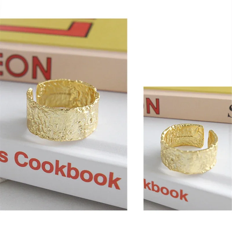 Rugged Gold-Plated Copper Hammered Open Cuff Ring