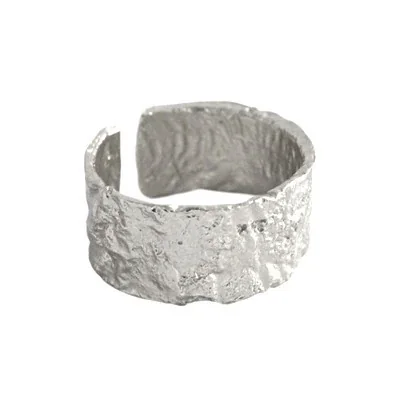 Rugged Gold-Plated Copper Hammered Open Cuff Ring - Silver