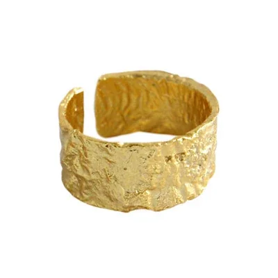 Rugged Gold-Plated Copper Hammered Open Cuff Ring - Gold