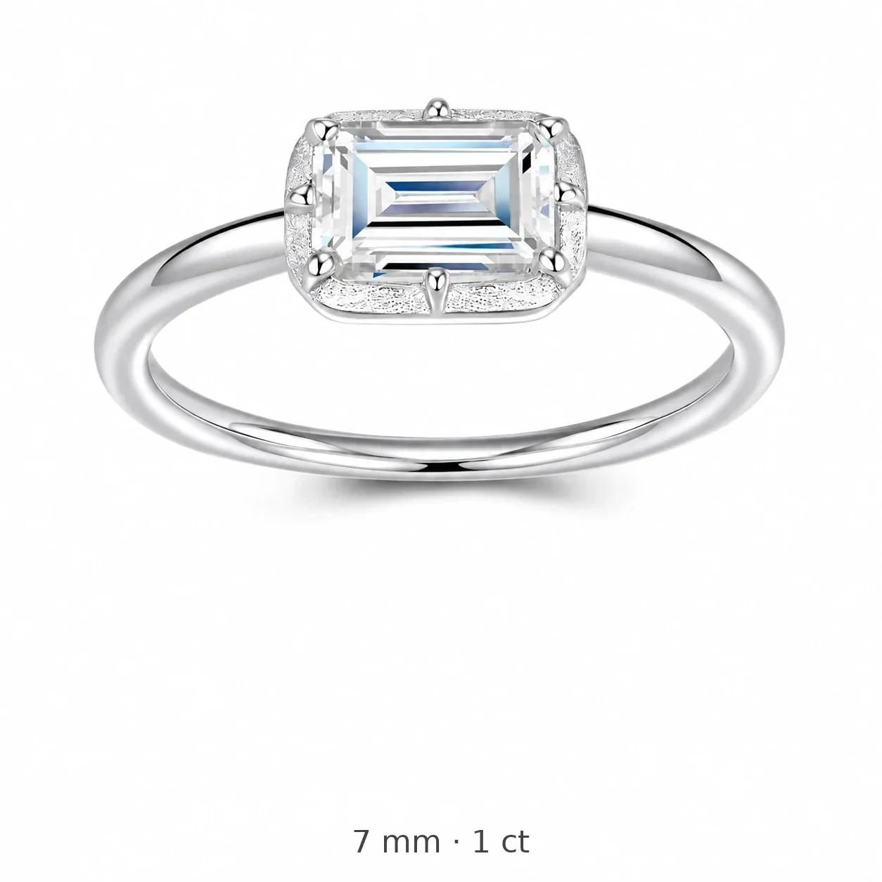 Geometric 925 Sterling Silver Emerald-Cut Prong-Set Ring - Silver