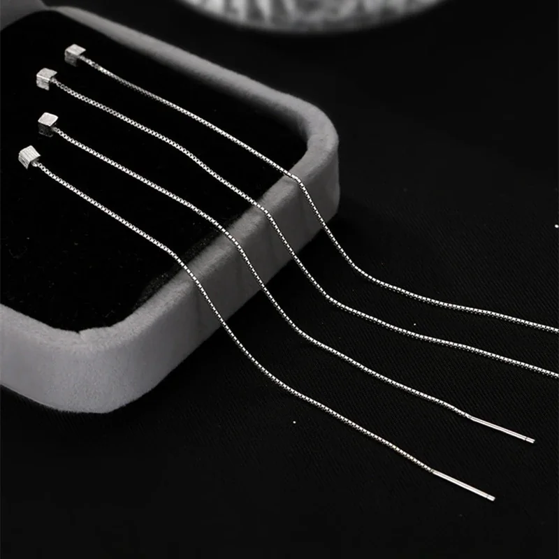 Brushed Square 925 Sterling Silver Threader Earrings