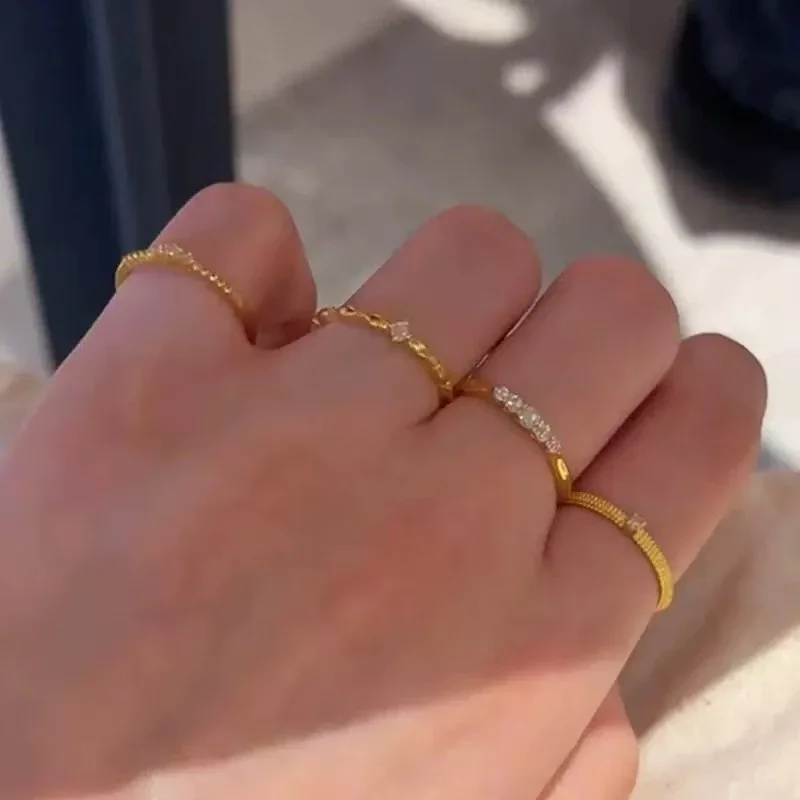 Delicate Round CZ Gold-Plated Copper Beaded Open Ring