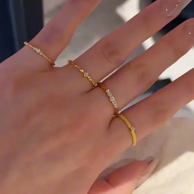 Delicate Round CZ Gold-Plated Copper Beaded Open Ring