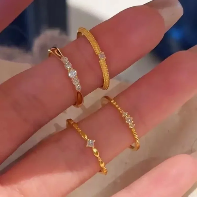 Delicate Round CZ Gold-Plated Copper Beaded Open Ring
