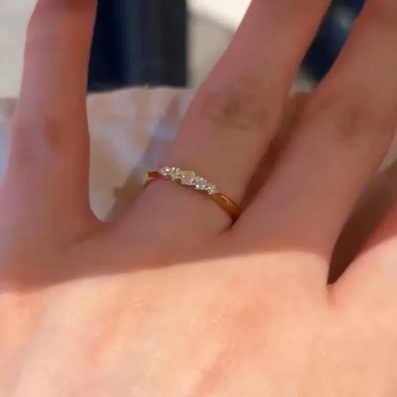 Delicate Round CZ Gold-Plated Copper Beaded Open Ring