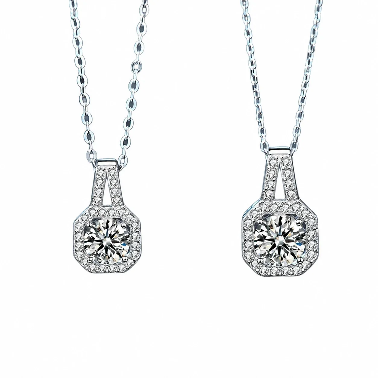 Radiant 925 Sterling Silver Halo Round Moissanite Necklace