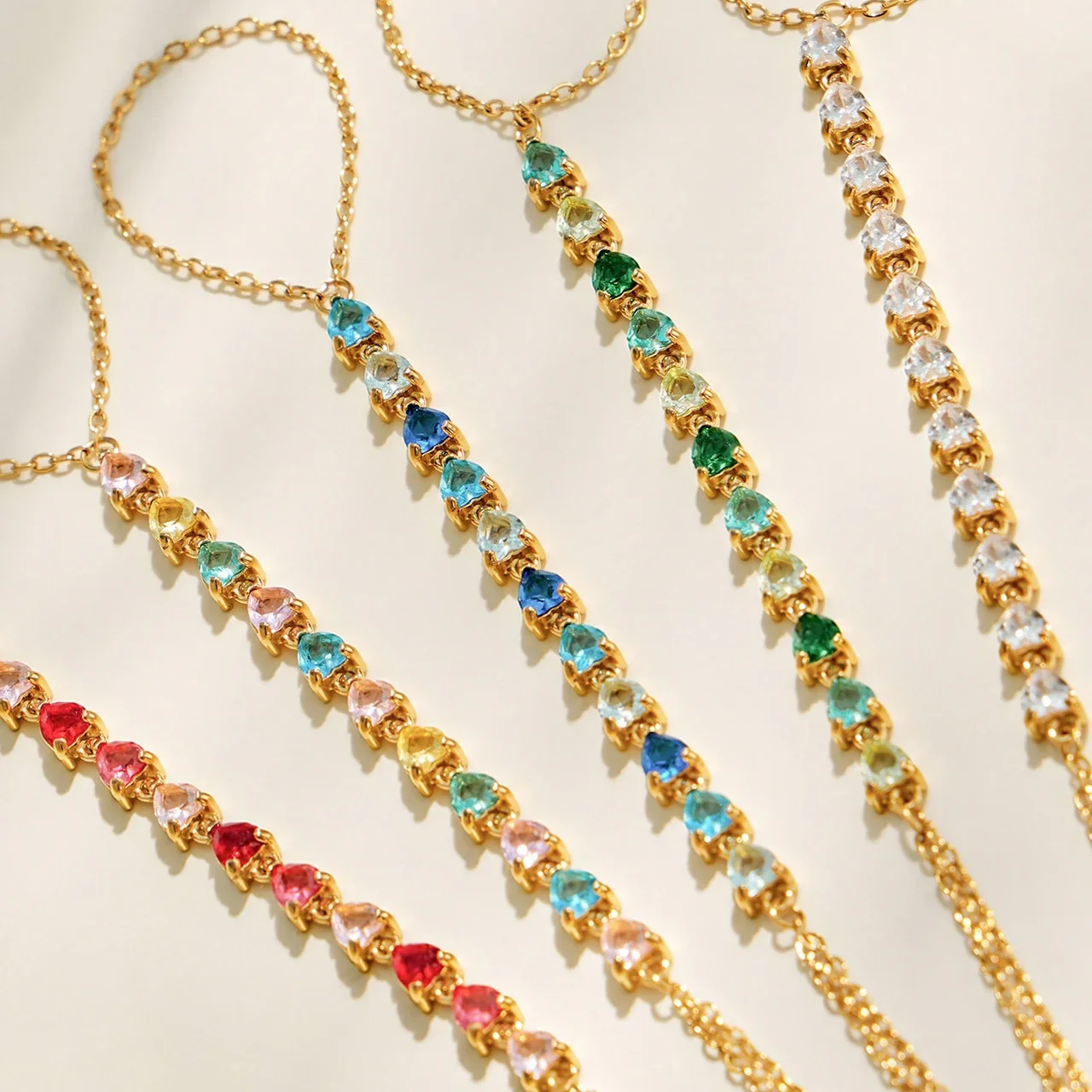 Radiant Gold-Plated Heart CZ Finger Chain Bracelet
