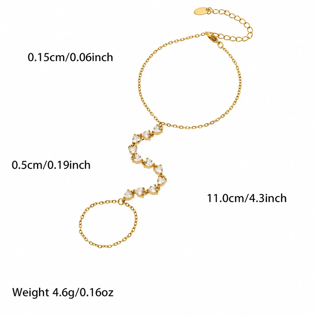 Radiant Gold-Plated Heart CZ Finger Chain Bracelet - White CZ