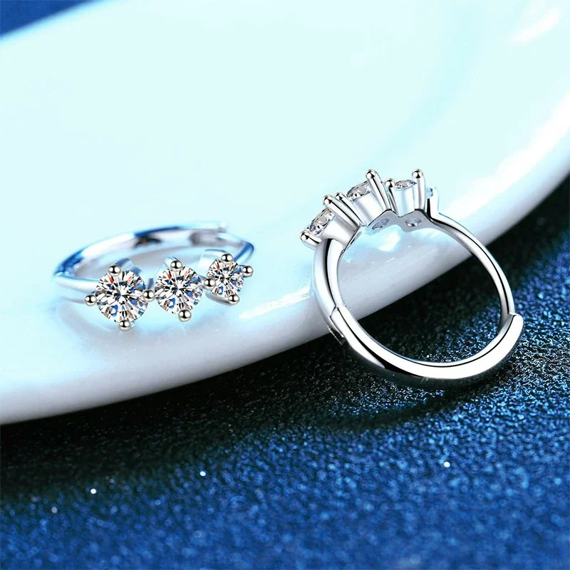 Triple Round Moissanite 925 Sterling Silver Hoop Earrings