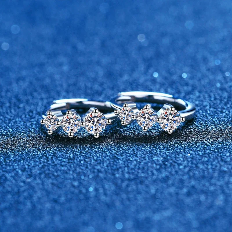 Triple Round Moissanite 925 Sterling Silver Hoop Earrings