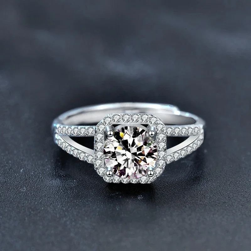 Cushion Moissanite Halo Split-Shank 925 Sterling Silver Ring
