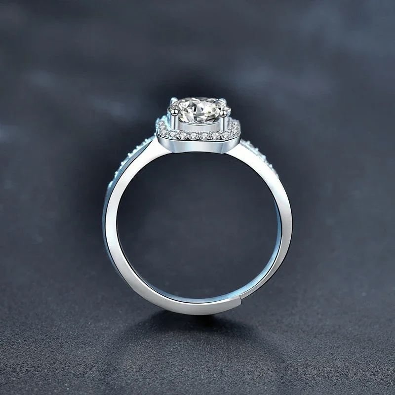 Cushion Moissanite Halo Split-Shank 925 Sterling Silver Ring