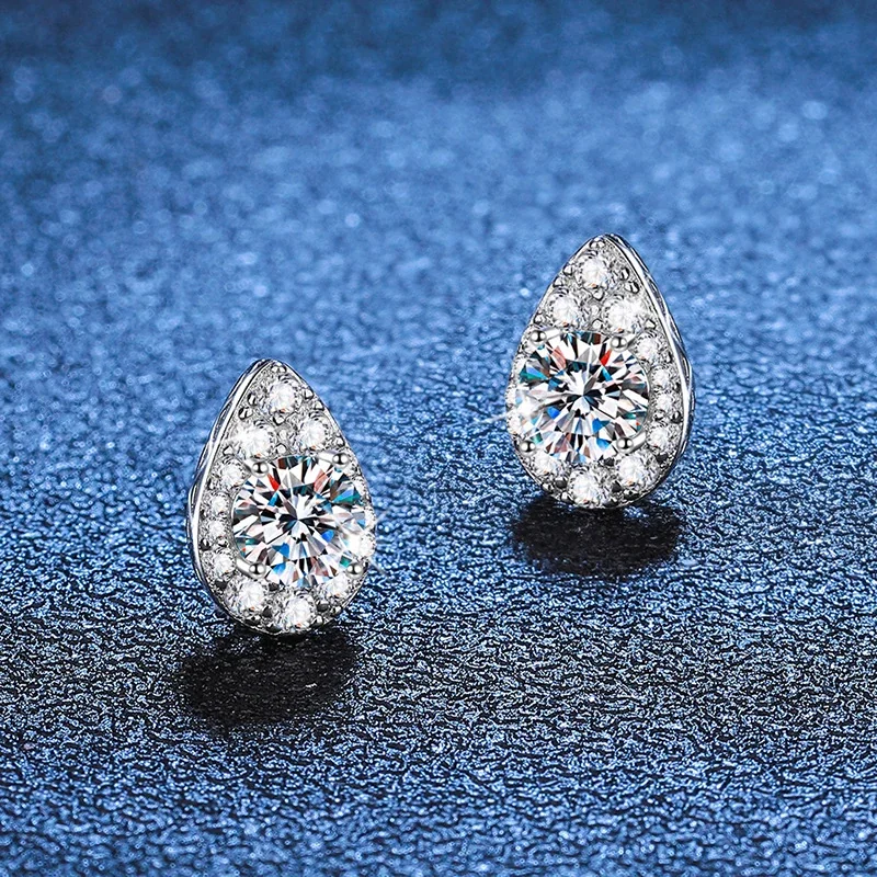 Luminous Teardrop Halo 925 Sterling Silver Stud Earrings