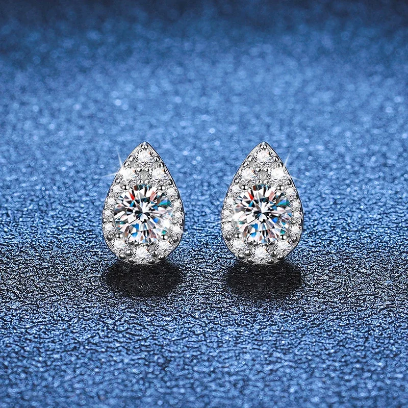 Luminous Teardrop Halo 925 Sterling Silver Stud Earrings