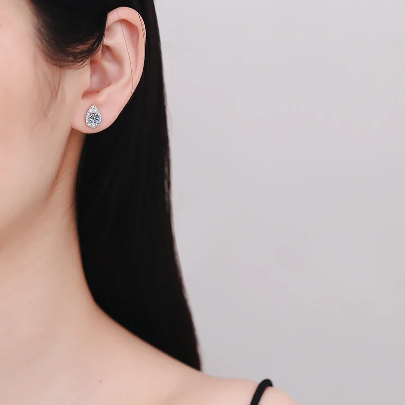 Luminous Teardrop Halo 925 Sterling Silver Stud Earrings