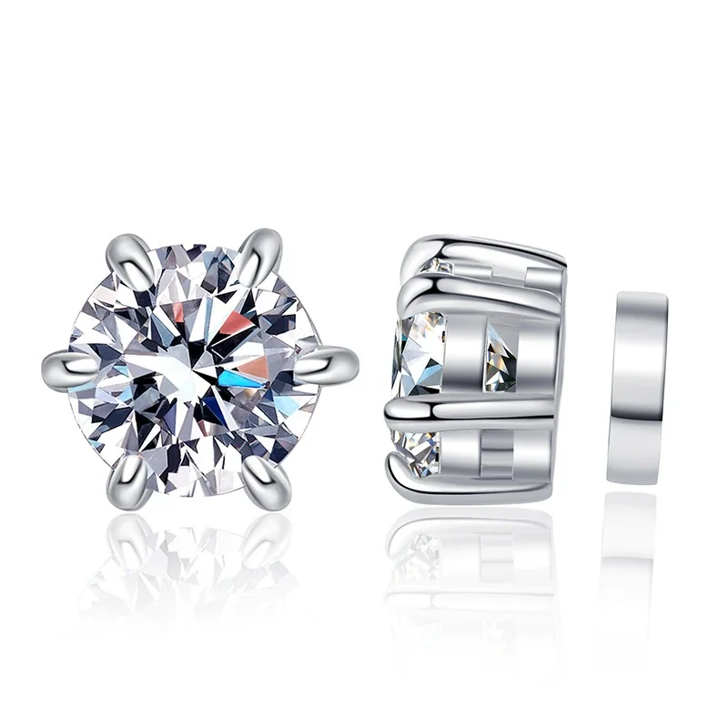 Brilliant Round Six-Prong 925 Sterling Silver Stud Earrings