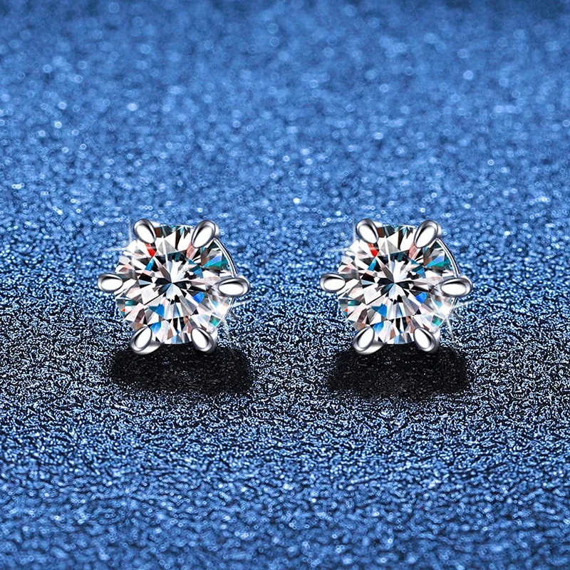 Brilliant Round Six-Prong 925 Sterling Silver Stud Earrings