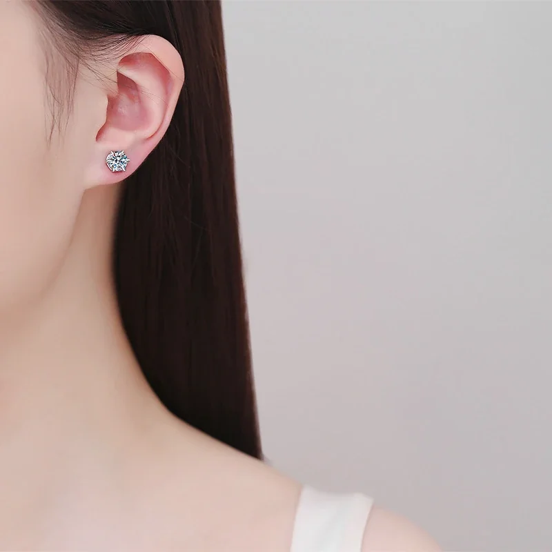 Brilliant Round Six-Prong 925 Sterling Silver Stud Earrings
