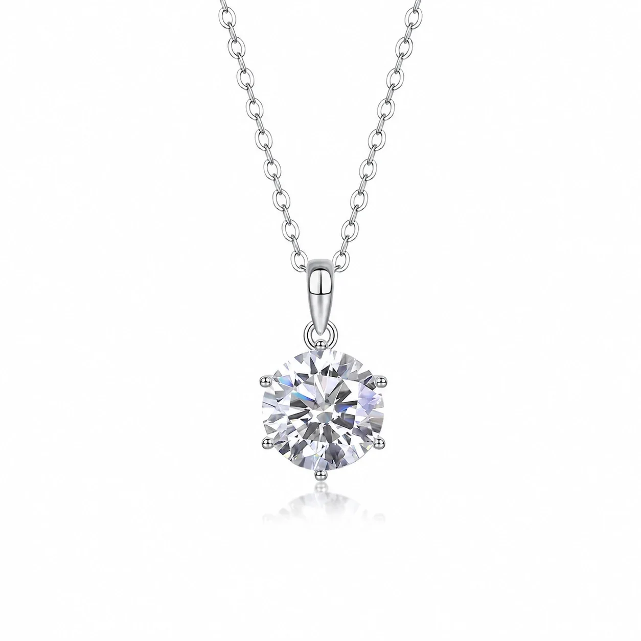 Brilliant 925 Sterling Silver Six-Prong Round Moissanite Necklace