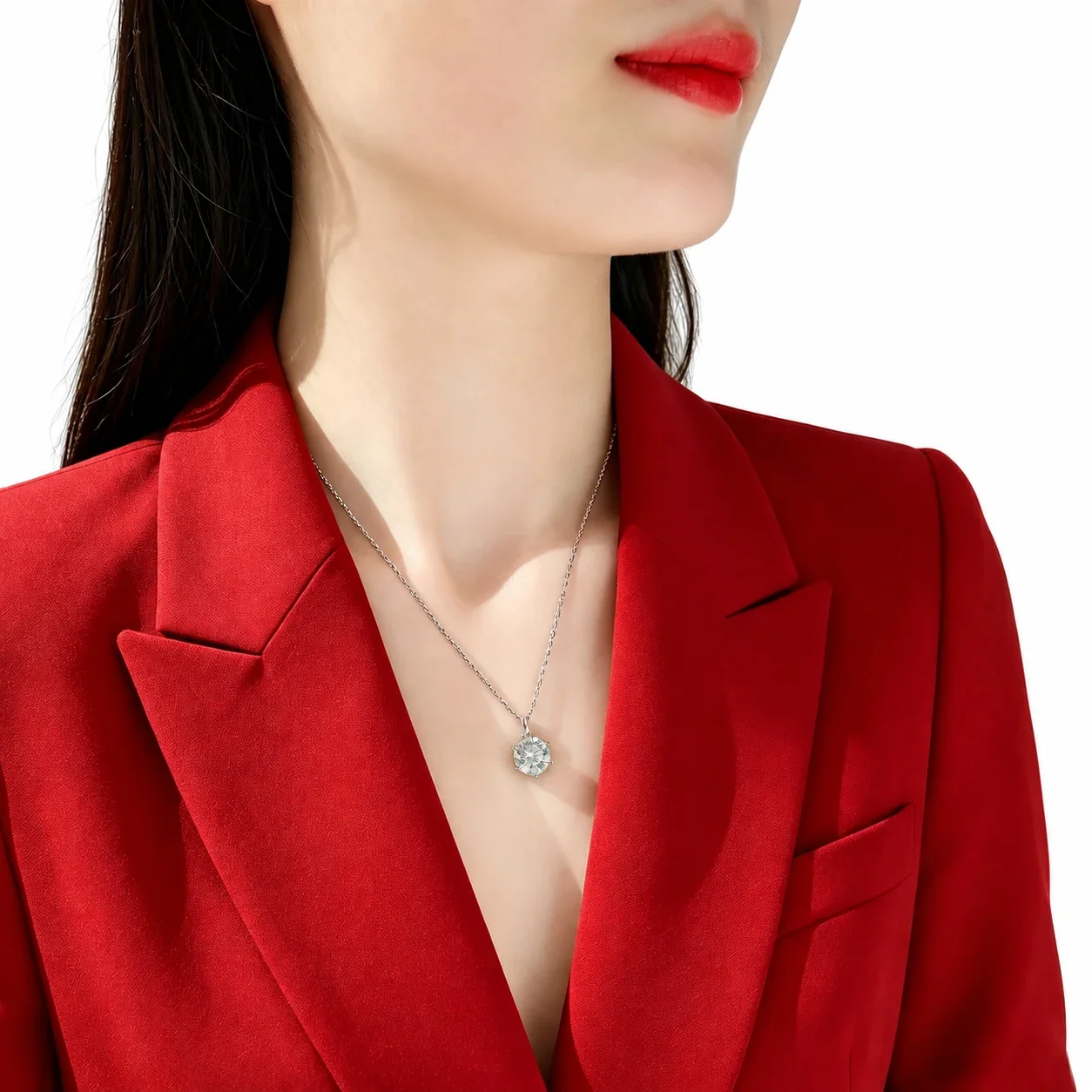 Brilliant 925 Sterling Silver Six-Prong Round Moissanite Necklace