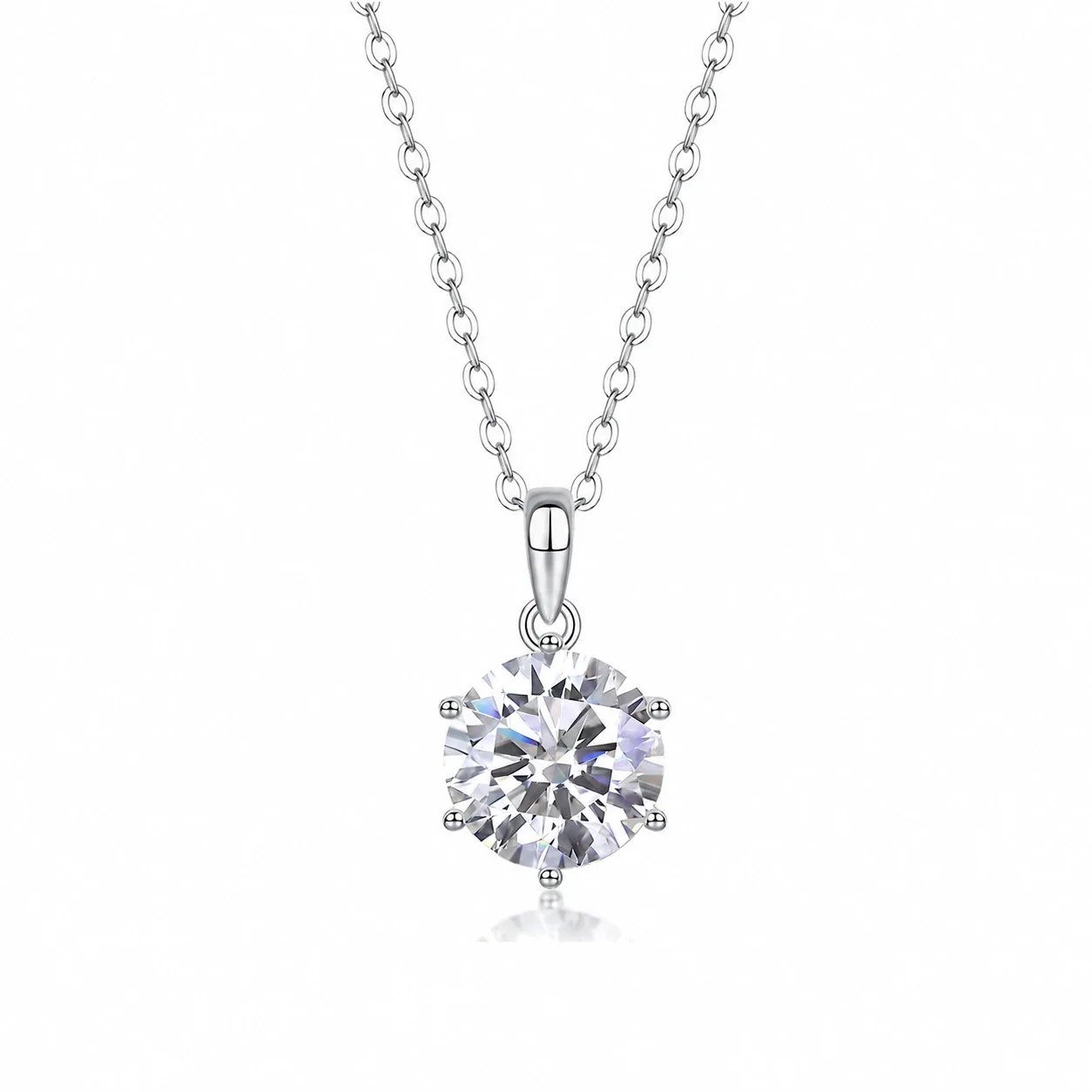 Brilliant 925 Sterling Silver Six-Prong Round Moissanite Necklace