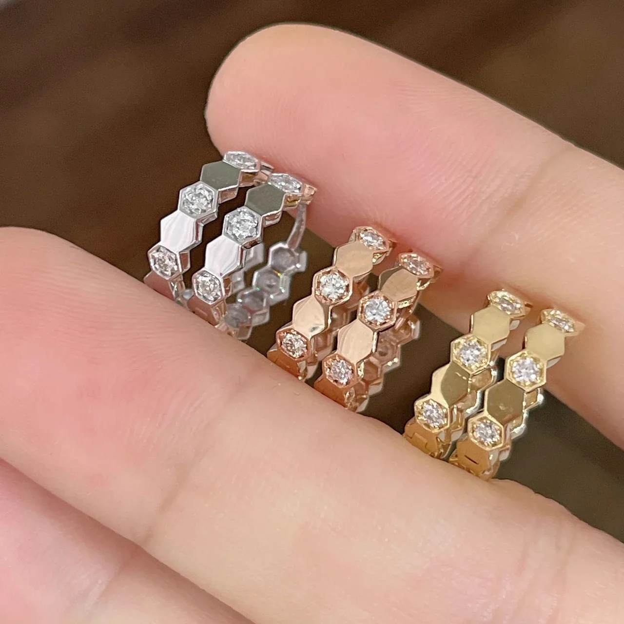 Geometric Copper Hexagon Bezel-Set Stone Hoop Earrings