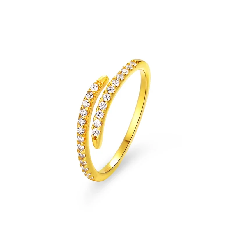 Sleek 925 Sterling Silver Double-Row Pavé Open Ring