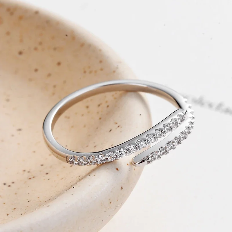 Sleek 925 Sterling Silver Double-Row Pavé Open Ring