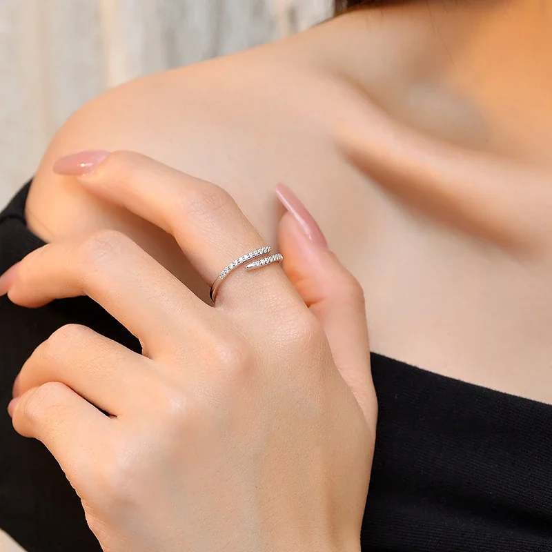 Sleek 925 Sterling Silver Double-Row Pavé Open Ring
