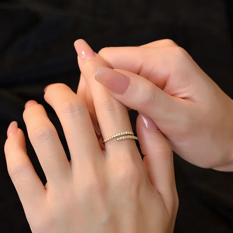 Sleek 925 Sterling Silver Double-Row Pavé Open Ring