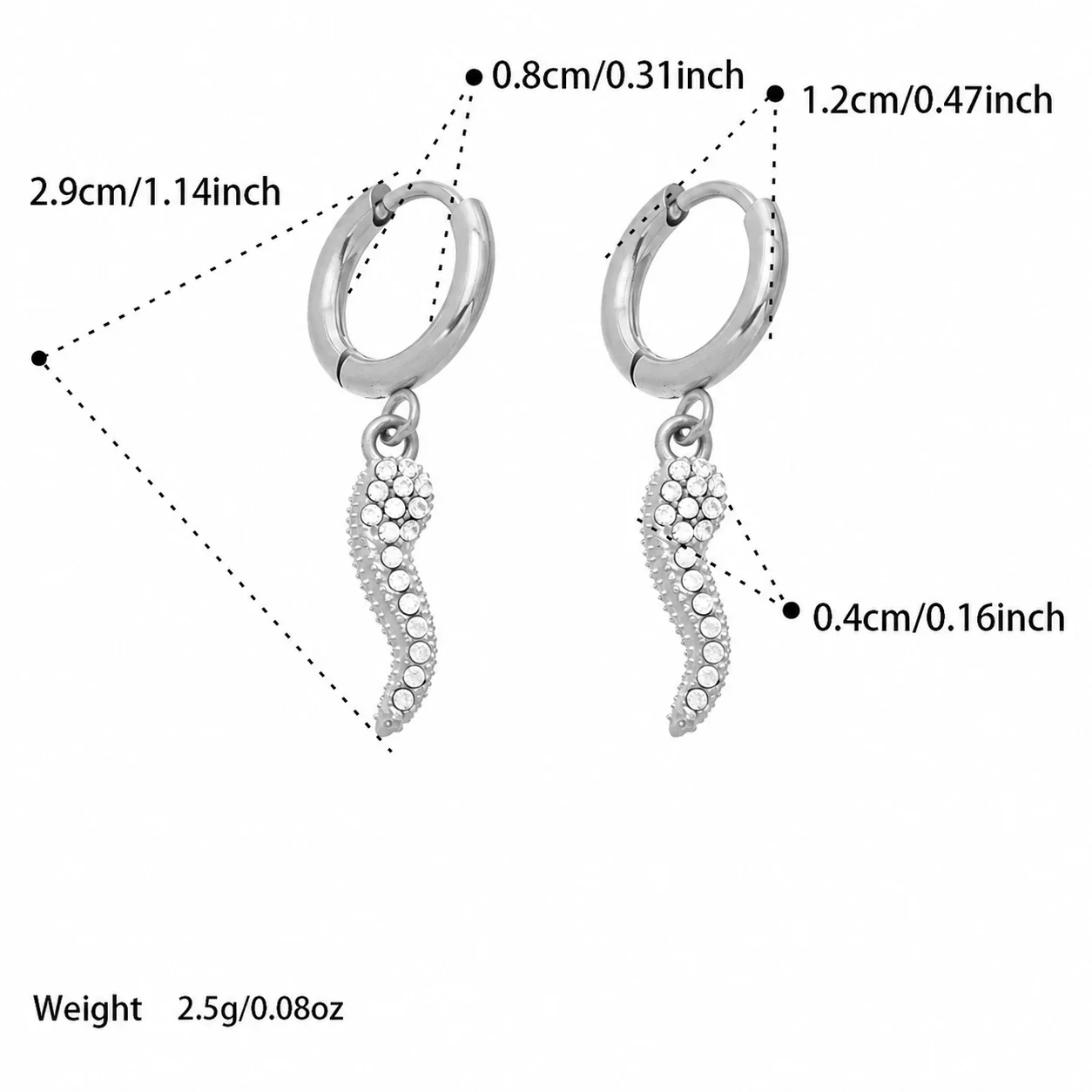 Playful Stainless Steel CZ Angel Cat Hoop Earrings - Silver Chili CZ