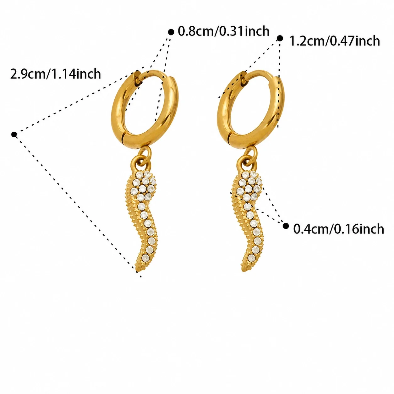 Playful Stainless Steel CZ Angel Cat Hoop Earrings - Gold Chili CZ