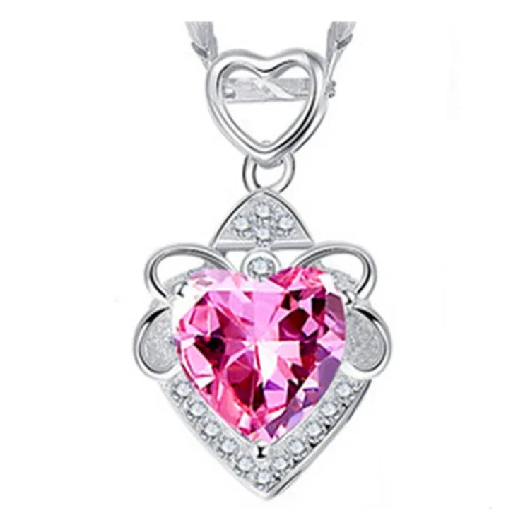 Ornate 925 sterling silver Ribbon-Frame Heart Pendant Necklace