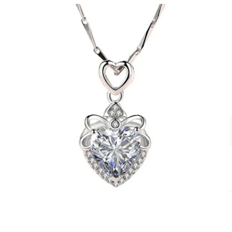 Ornate 925 sterling silver Ribbon-Frame Heart Pendant Necklace